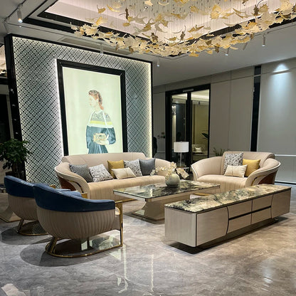 Italian light luxury exclusive villa living room leather sofa post-modern design large apartment high-end