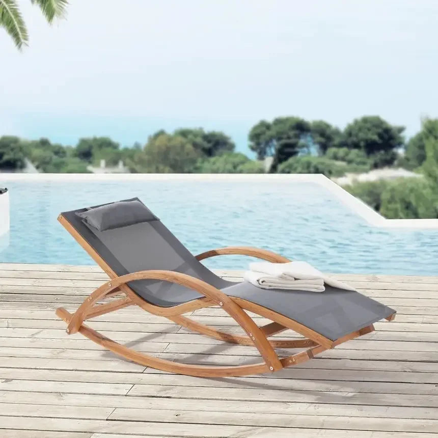 Sunbed Comfortable Outdoor Wood Rocking Luxury Beach Long Recliner Solid Long Beach Chair