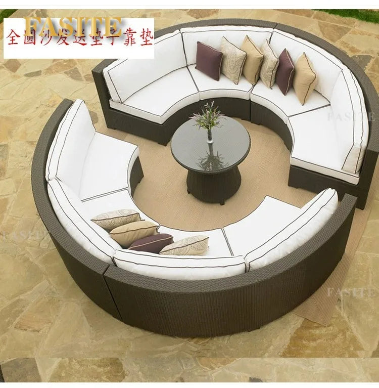 Outdoor round rattan sofa combination garden courtyard