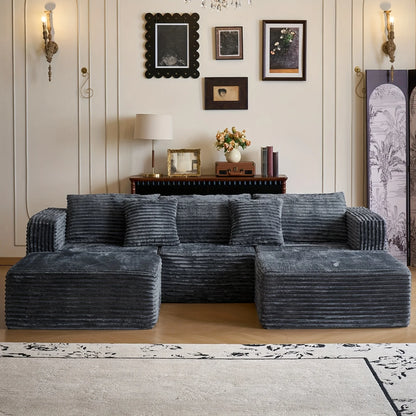 110.24-inch modular combination sofa U-shaped sofa with lounge chair striped fabric four-seater soft cushion sofa for living
