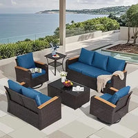 PatioLix Furniture Sets 6 Pieces with Swivel Chairs, Outdoor Furniture Set for Porch Deck Bistro Lawn Garden Backyard Poolsid-Brown