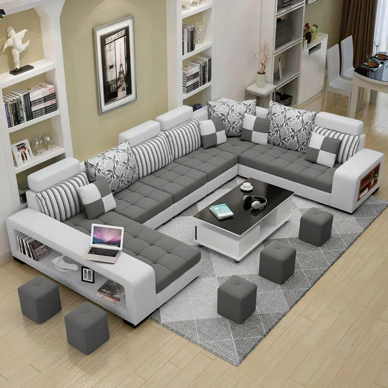SS U-Shape Sectional Couch Fabric Upholstered Sofa Couches Sectional Couches For Living Room 7 Seater Modern Sectional Sofa
