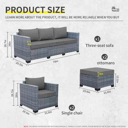 Patio Furniture Set, 5-Piece Outdoor Wicker Conversation Set with All-Weather PE Rattan, Anti-Slip Cushions & Ottomans, Sectiona
