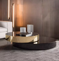 High end stainless steel brass mirror circular coffee table, double-layer modern luxury rotating black gold coffee table