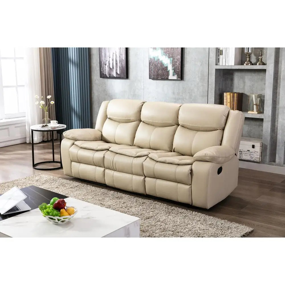 Cream Manual Recliner Loveseat Sofa Set 1+2+3 Seater Pillow Top Arms Pocket Spring Seating Leather Upholstery