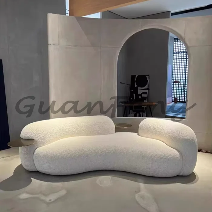 Nordic light luxury sofa creative curved sofa cream sand hair