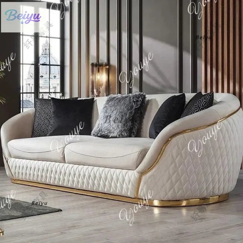 XM European Velvet Sofa Modern Simple Size Apartment Living Room Italian Light Luxury Leather Straight-row Sofa Combination