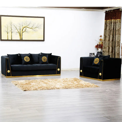 Modern Luxury Black Golden Velvet Sofa and Love Seat Nordic Gold Bellini 3 Sectional Couch for Wedding Home Living Furniture Set