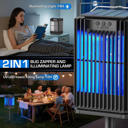 Solar Bug Zapper Outdoor Mosquito Zapper Cordless Waterproof Fly Zapper with Illuminated Light Ground Bracket