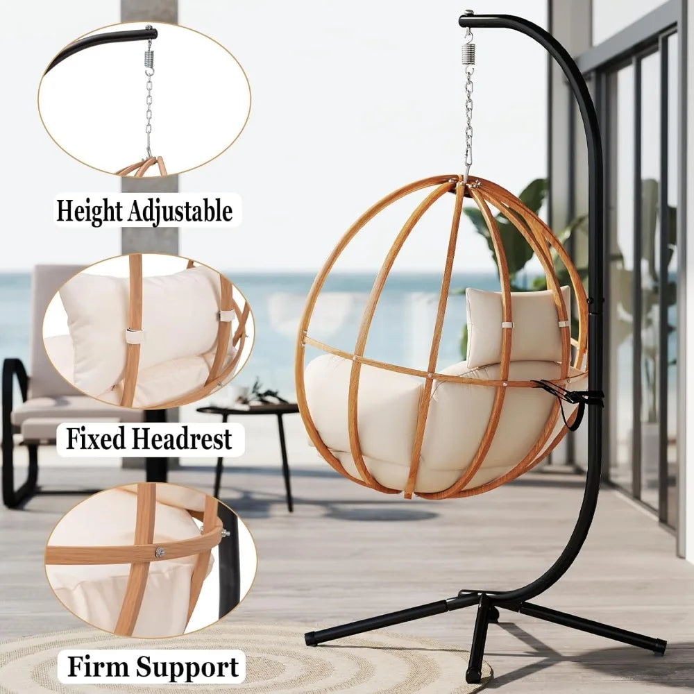 Outdoor Balcony Egg Swing Chair with Cushion for Patio Relaxation