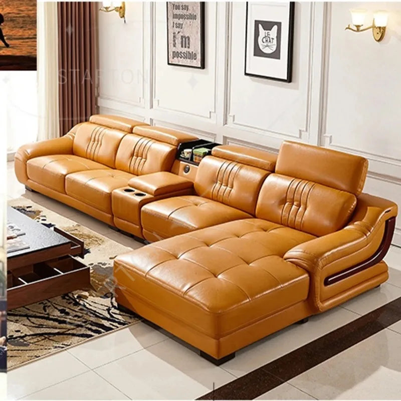 Leather Sofa Set Big Sectional Couch Living Room Sofas With Adjustable Headrest Home Furniture