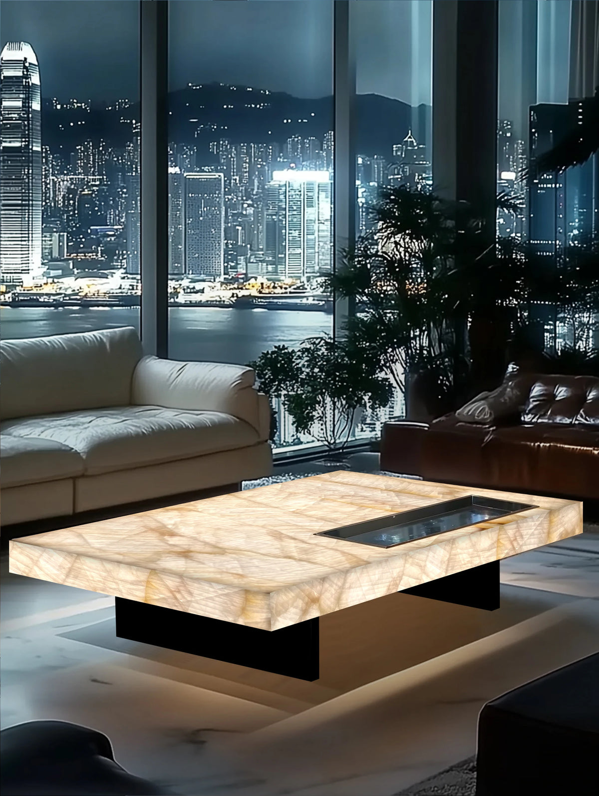 **Rectangle living room coffee table luminous jade luxury stone villa marble natural high-grade light luxury minimalist mansion