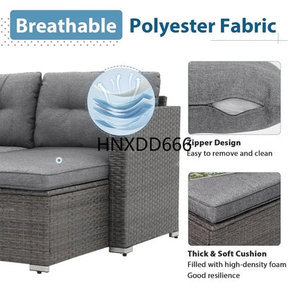 All Weather Outdoor Sectional Patio Sofa Set with Cushions and Wicker Rattan Couch