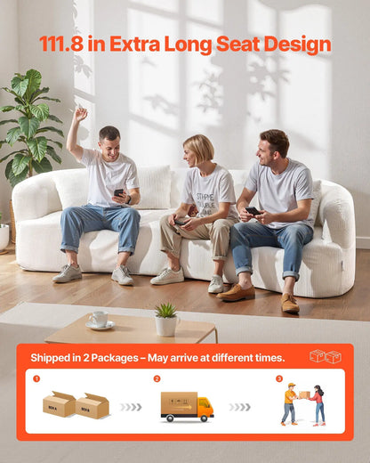 Luxury Modern Cloud Plush Sectional Sofa with 4 Pillows 112" Curved Modular Couch Deep Seats and Corduroy Fabric for Living Room