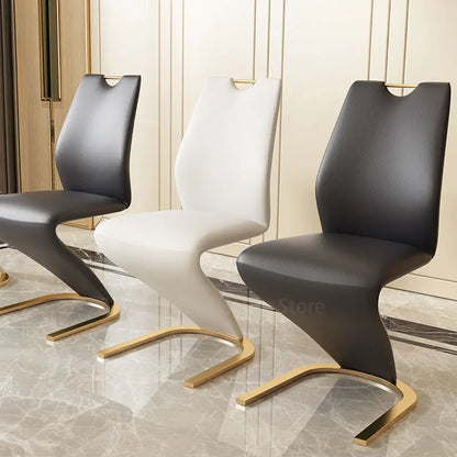 2 Pieces Chairs Modern Simple Z Shape Dining Chair PU Leather Home Living Room Chair Only Chairs (Table Is Not  Sale) C P