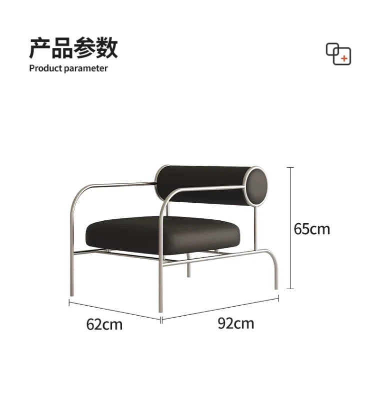 Art Deco Style Chrome & Leather Lounge Chair,Accent Leisure Chair with Geometric Metal Frame,Retro Furniture for Living Room