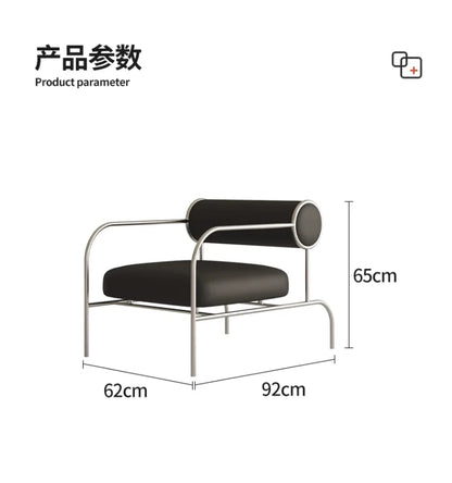 Art Deco Style Chrome & Leather Lounge Chair,Accent Leisure Chair with Geometric Metal Frame,Retro Furniture for Living Room