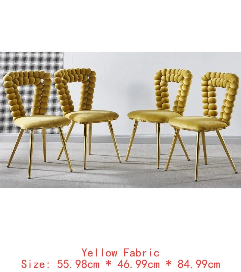 Set of 4 Yellow & Gold Modern Chairs with Iron Tube Legs, Soft Cushions, and Comfortable Backrest for Dining Room, Living Room,