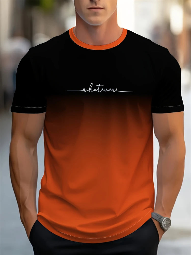 Men's Summer Letter Pattern Printed T-Shirt Men's Breathable Comfortable Simple Round Neck T-Shirt Outdoor Sports Casual Top