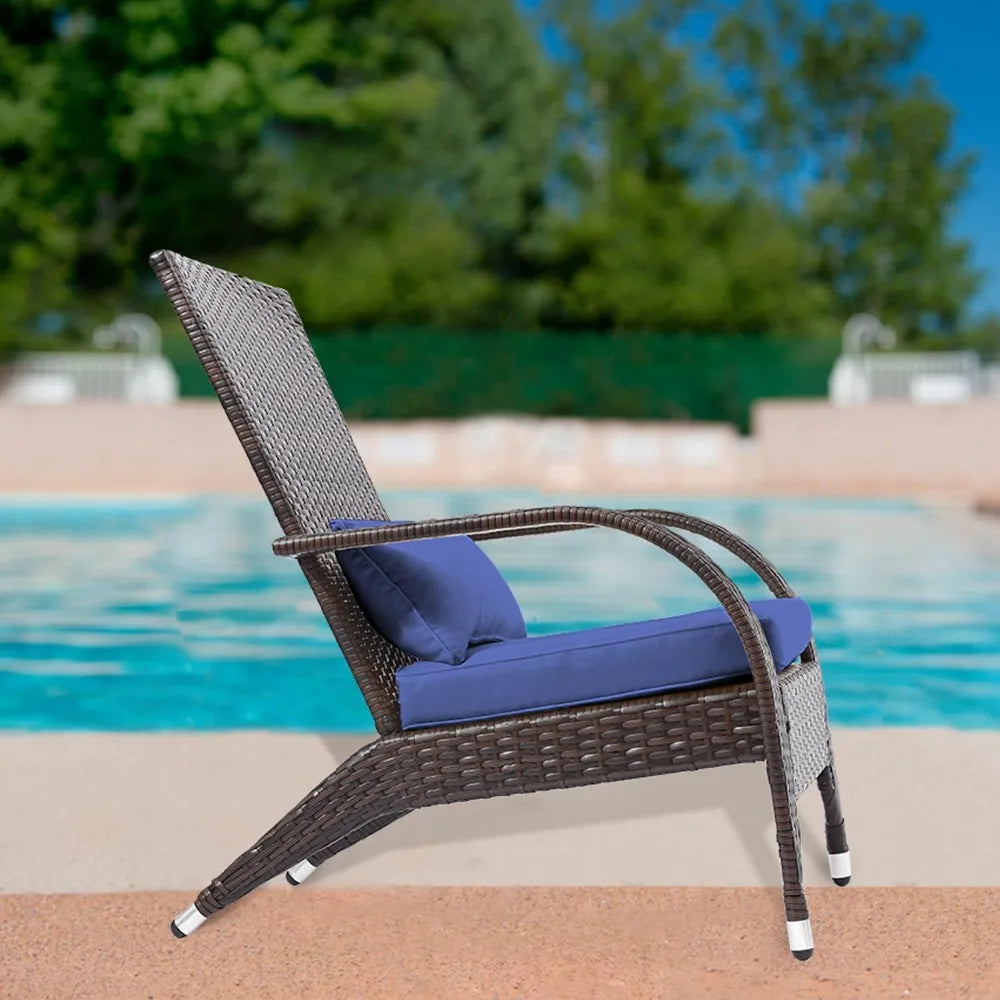 Outdoor Wicker Adirondack Chairs Set 2 Rattan Fire Pit Chairs Oversized Comfy Relax Accent Patio Chairs