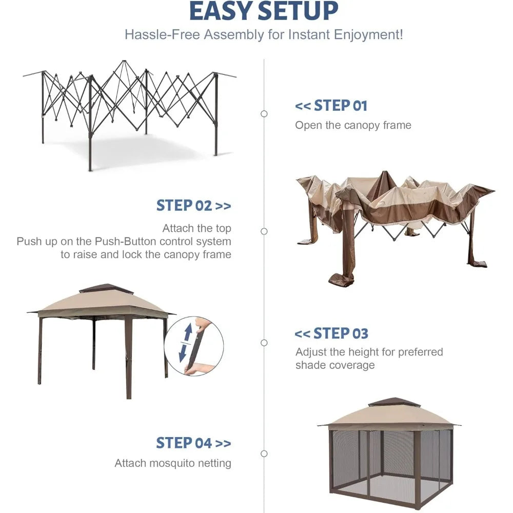 11'X11' Gazebo Pop Up with 4 Sidewalls Mosquito Netting, Heavy Duty Patio Gazebo Canopy Tent with Double Air Roofs for Backyards