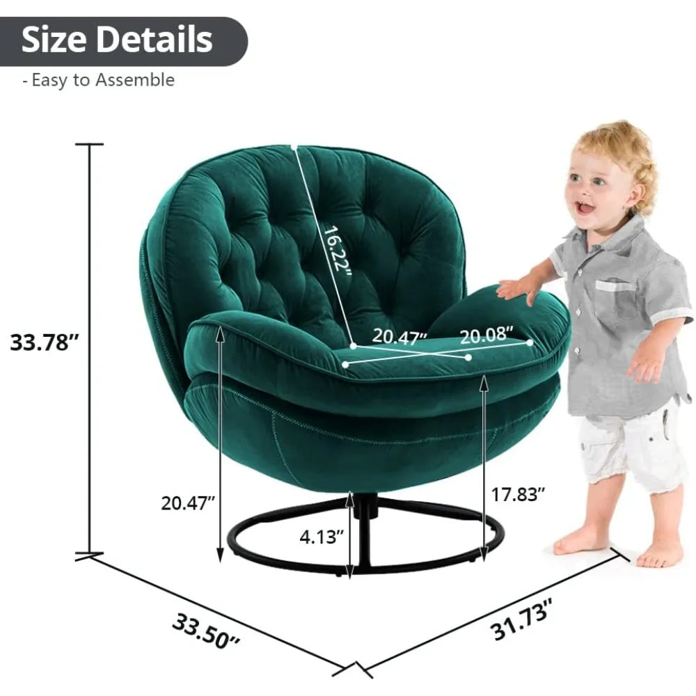 luxurious velvet swivel chair and ottoman set, contemporary lounge chair with metal frame and footrest, ergonomic single relaxat
