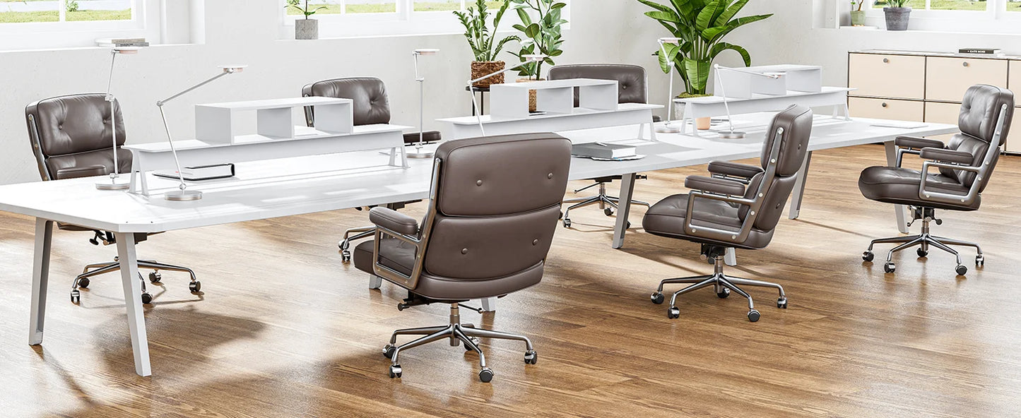 Ergonomic Office Chair Genuine Leather with Aluminum Arms and Wheels for Support Rolling Swivel Business Executive Office Chair