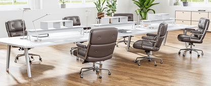 Ergonomic Office Chair Genuine Leather with Aluminum Arms and Wheels for Support Rolling Swivel Business Executive Office Chair