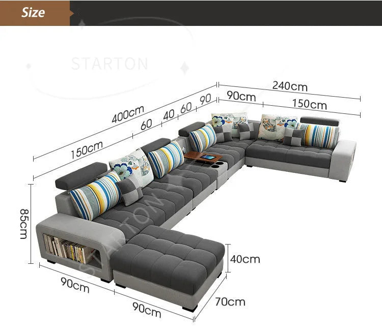 Light Luxury L-Shaped Sofa Set Living Room Furniture High Quality Big Sofa Set Modern Design Wooden Multifunctional Sofa