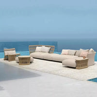 Outdoor rattan sofa combination outdoor open-air waterproof sunscreen rattan tables and chairs villa home leisure garden