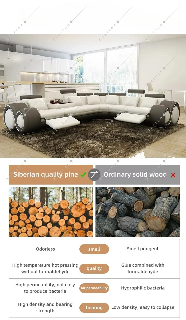 New Living Room Luxury Modern Couch Genuine Real Recliner Leather Sofa Set Indoor Sectional Furniture Leather Sofa