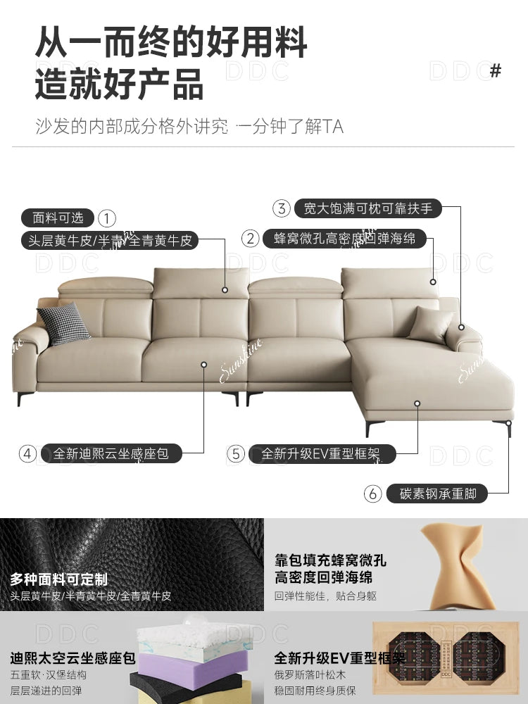 Modern minimalist top-layer cowhide inline sofa small apartment Italian minimalist living room concubine
