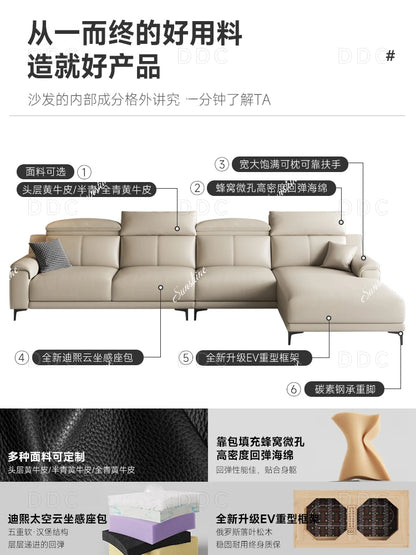 Modern minimalist top-layer cowhide inline sofa small apartment Italian minimalist living room concubine