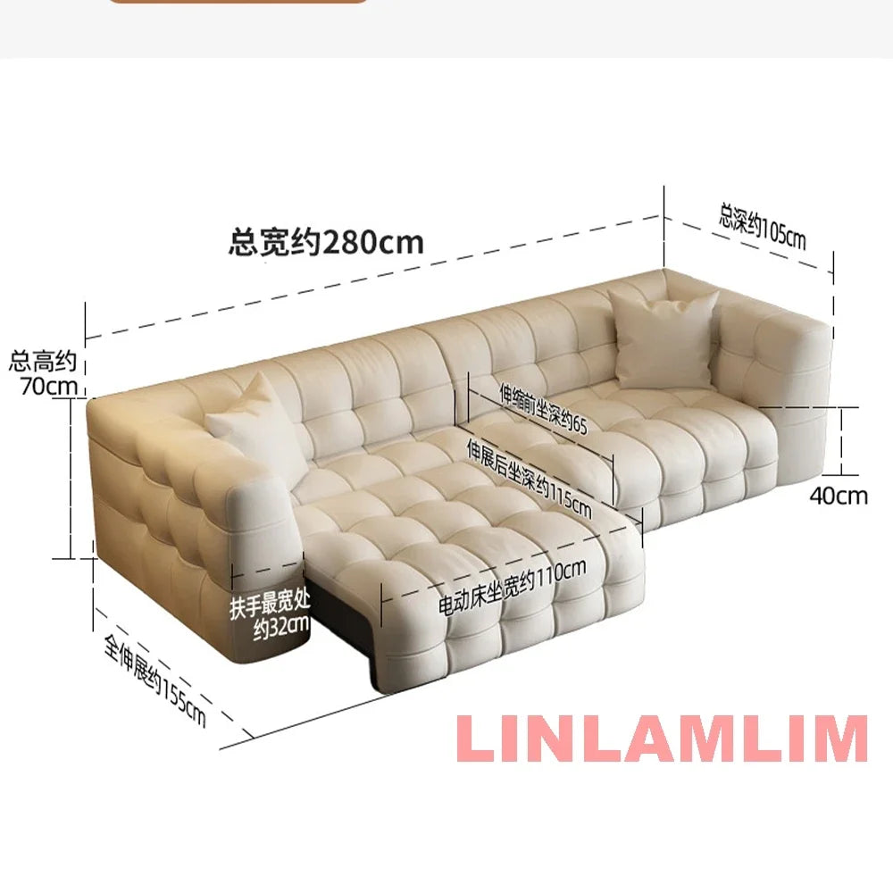 Linlamlim Multifunctional Convertible Sofa Bed, Modern Genuine Leather Folding Marshmallow Couch Cama Living Room Home Furniture