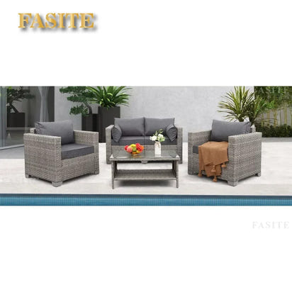 Garden Furniture Set 7 Piece, Patio Couch Sets Chair, PE Rattan Sectional with 45