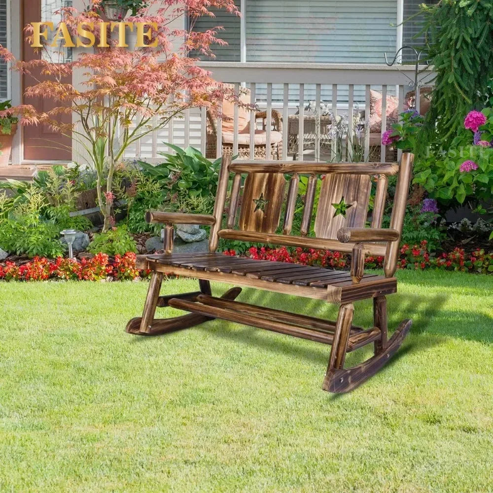 Wooden Double Outdoor Terrace Rocking Chair, Outdoor Rocking Chair, Original Wooden Porch Stool