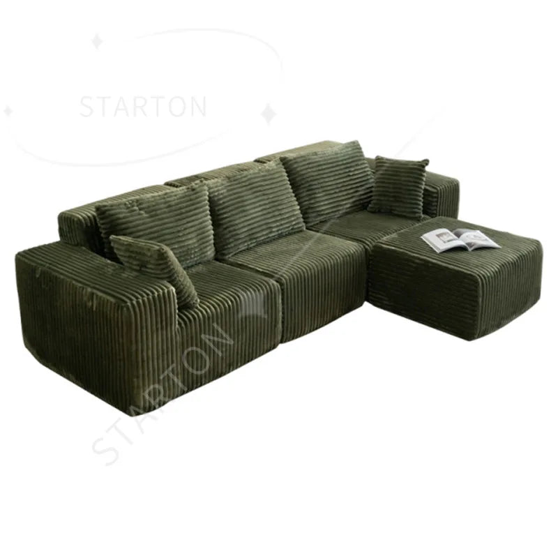Integrated Sponge Frameless Corduroy Tofu Block Compression Sofa Fabric Set Vacuum Compression Boneless Feature