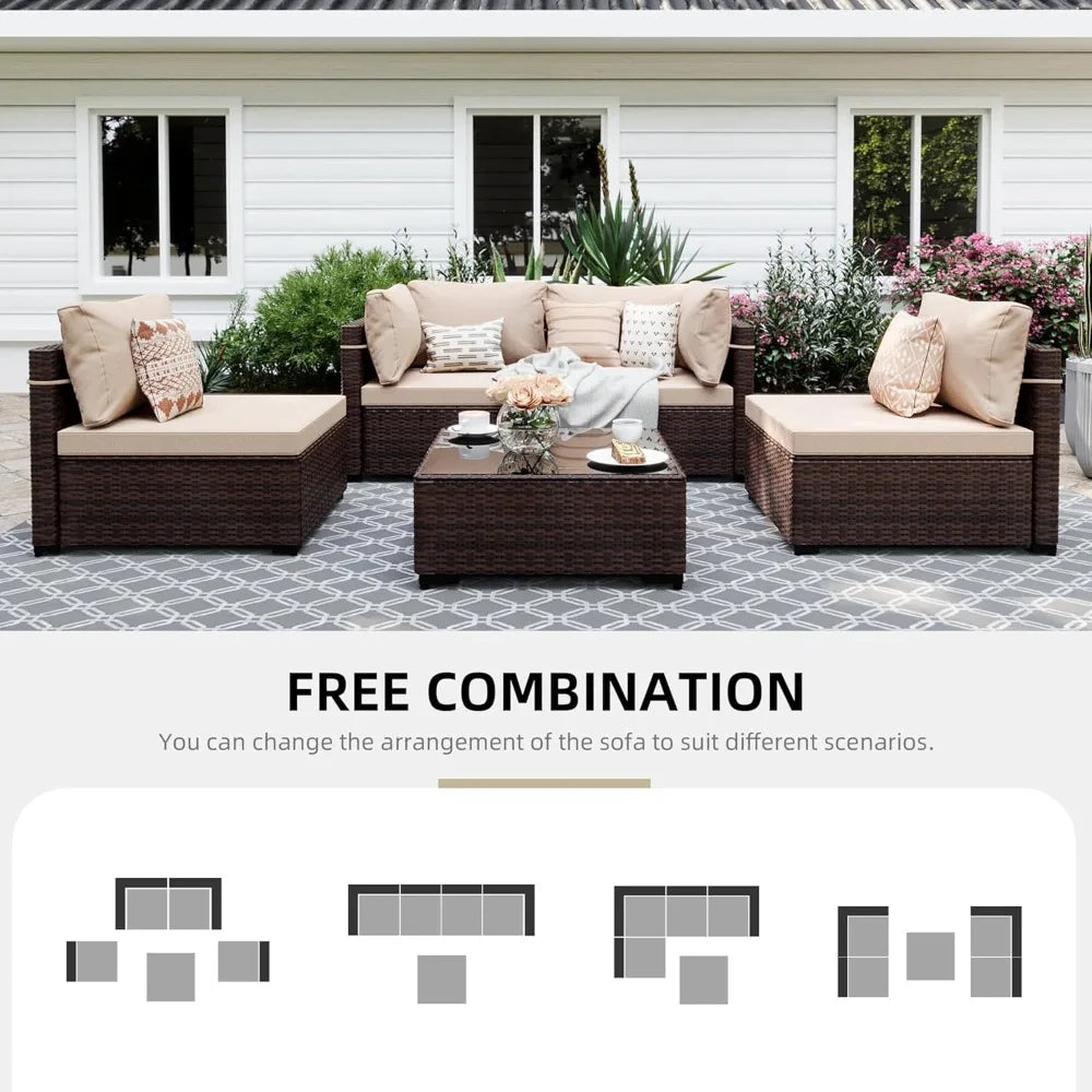 5-Piece Outdoor Patio Furniture Set Wicker Sectional Sofa Conversation Couch for Decks Backyards Gardens