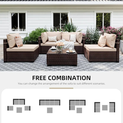 5-Piece Outdoor Patio Furniture Set Wicker Sectional Sofa Conversation Couch for Decks Backyards Gardens
