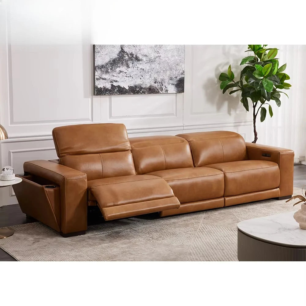 MANWAH CHEER Classics Comfortable 3+2+1 Seater Couch Living Room Power Reclining Sofas Set Furniture Genuine Leather Luxury Sofa