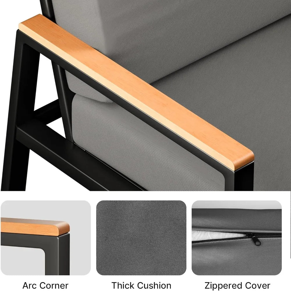 4-Piece Outdoor Patio Furniture Set with Coffee Table and Removable Cushions, Metal Patio Conversation Set for Family, Yard, Po