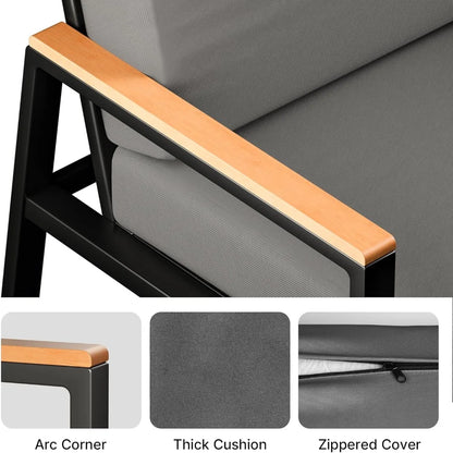 4-Piece Outdoor Patio Furniture Set with Coffee Table and Removable Cushions, Metal Patio Conversation Set for Family, Yard, Po