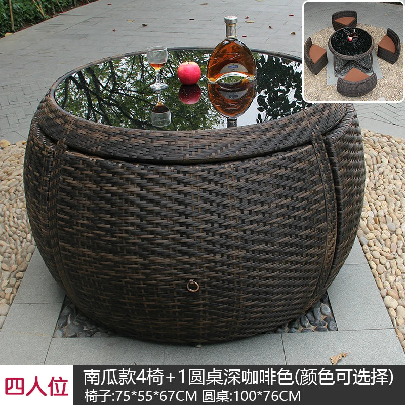 Outdoor leisure courtyard rattan chair five-piece combination outdoor villa open-air balcony creative storage home back chair