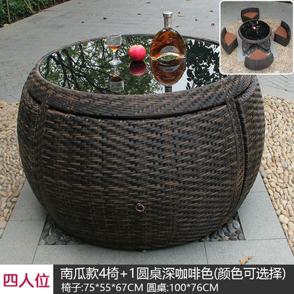 Outdoor leisure courtyard rattan chair five-piece combination outdoor villa open-air balcony creative storage home back chair