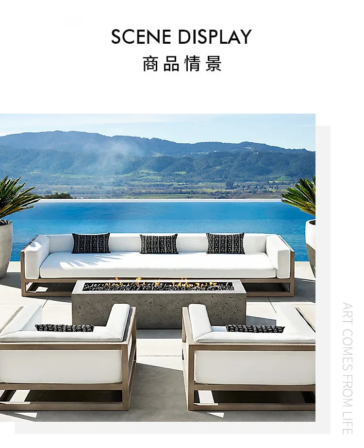 Nordic outdoor double sofa high-end teak villa hotel courtyard garden
