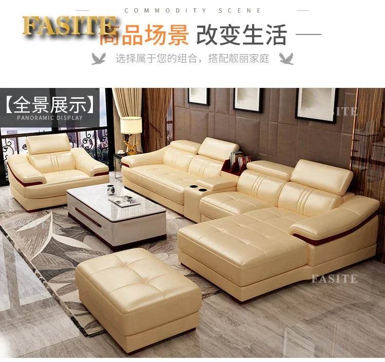 Genuine leather sofa head layer cowhide small unit,simple and modern functional, fashionable leather sofa combination decoration