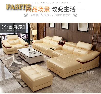 Genuine leather sofa head layer cowhide small unit,simple and modern functional, fashionable leather sofa combination decoration