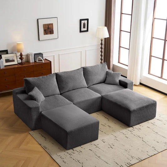 110" U-Shaped Sectional Sofa, Boneless Cloud Couches for Living Room, Modern Deep Seat Modular Sofa with Chaise , Customized