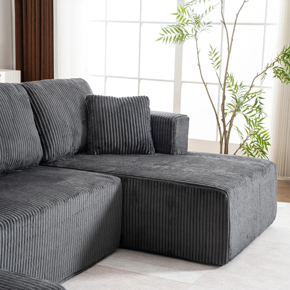 Living Room Boneless Modular Sofa, Corduroy Fabric, Modern U-shaped Leisure Sofa, High-density Sponge, No Assembly, for Home