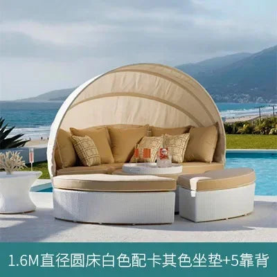 Outdoor rattan round bed leisure garden courtyard swimming pool beach bed
